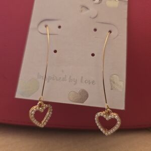 Chic Gold Heart Drop Earrings with Pearl Detail, New with Tags!